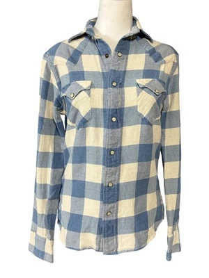 RRL Ralph Lauren Shirt Womens XS Blue Buffalo Check Western Pearl Snap Plaid - Image 1 of 4