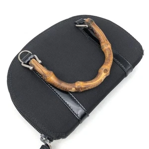 Gucci Mini Tasche Schwarz Original 2Wege Handtasche Schulter Bambus Canvas Retro R7_07-Nd - Bild 1 von 4