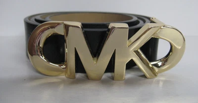 Nuevo Cinturón Michael Kors Cuero Negro Dorado MK Hebilla Talla Grande Foto 1 de 4