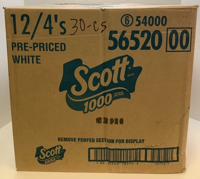 Scott (56520) 1000 Toilet Paper, 48ct, 1,000 Sheets per Roll, 12 Pks of 4 Rolls