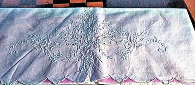 Pair Vtg Handmade Pillowcases Std Lace Madeira Whitework Embroidery Floral - Image 1 of 4