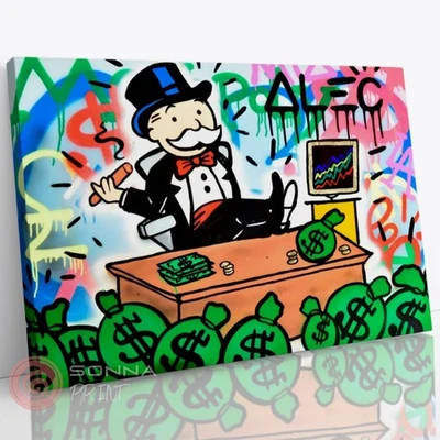 MR MONOPOLY MAN GRAFFITI URBANO DINERO EFECTIVO ARTE DE PARED SALA DE ESTAR LIENZO ENMARCADO Foto 1 de 4