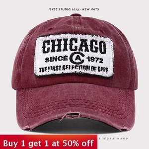 Retro Chicaco Peaked Cap Baseball Cap Cycling Sports Casual Visor Travel  Hat - Picture 1 of 11