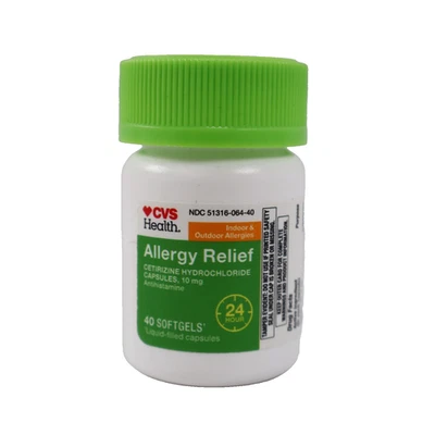 Clorhidrato de cetirizina alivio de alergias CVS 10 mg, 40 cápsulas blandas, caducidad 05/2026 Foto 1 de 4