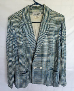 Blazer vintage de seda/algodón para mujer Ciaosport Ltd. verde azulado y beige pata de gallo talla 12 - Imagen 1 de 12