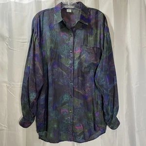 Vintage Bluse der Marke Punch 100% Seide Größe L Knopfleiste Langarm Schmucktöne auffällig - Bild 1 von 12