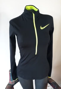 NIKE Dri-Fit schwarz & neongelb 1/4 Zip Langarm Sport Pullover Damen S - Bild 1 von 5