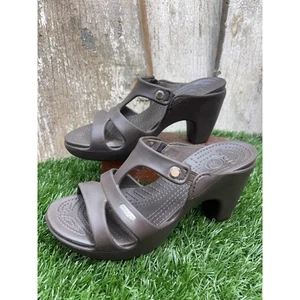 CROCS Cyprus V Platform Heels Sandals Espresso Brown Women's 8 EUC - Picture 1 of 7