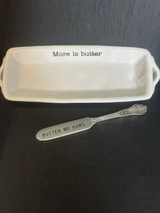 Mud Pie Butter Dish “MORE is BUTTER” and Spreader “ Butter My Buns” 2pc - Picture 1 of 10