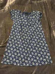 Vintage 90s Y2K Baby Gap Dark Navy Blue Short Puff Sleeve Floral Dress 4T (XS) - Picture 1 of 6