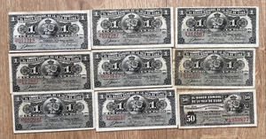 IBERMONEDA| España. Isla del Caribe año 1896, 9 billetes, 50ctvs. 1Peso MBC, EBC - Picture 1 of 2