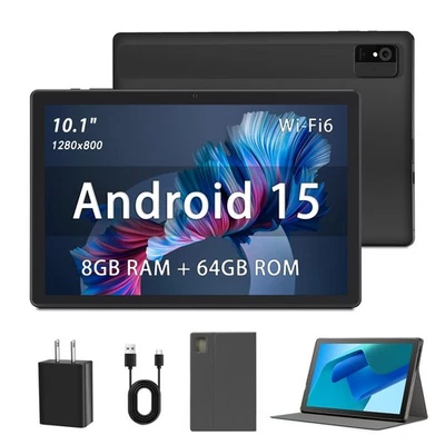 Android 15 Tablet - Tablets for Adults, 10.1 Inch IPS HD Display, 8GB RAM, 64... - Image 1 of 4