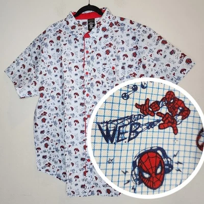 Novo com etiquetas Marvel Spiderman estampa de allover vermelho branco azul Disney masculino tamanho XL - Imagem 1 de 4