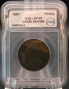 1867 GREAT BRITAIN 1 Cent Coin - PENNY ICG EF 40 (BT1093) - Picture 1 of 4
