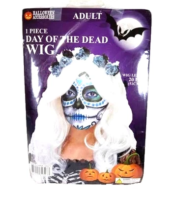 Accesorios Halloween Día de Muertos Peluca Adulto 20 pulgadas Blanco Largo Ondulado Disfraz Foto 1 de 3