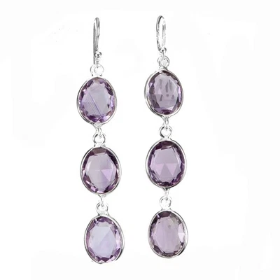 925 Sterling Silver Earrings Oval Amethyst 11x9mm Natural Gemstone Jewelry - Image 1 of 4