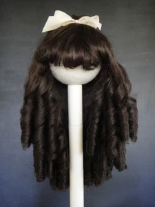 Dark brown human Hair WIG for Jumeau DOLLS - CURLS - Head 19.5"- 49.5 cm - Picture 1 of 6