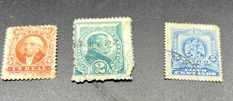 3 SELLOS ANTIGUOS DE MÉXICO UN REAL 2 centavos, 5 centavos Foto 1 de 4