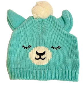 Winter Hat Knit Bear Pom Childs Youth Toddler Winter Blue and White - Picture 1 of 4