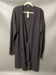 Cardigan lungo aperto J Crew spolverino nero con cravatta donna XL - Foto 1 di 12