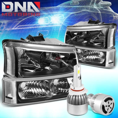 BLACK HOUSING HEADLIGHT CLEAR CORNER+WHITE LED 9006 HID+FAN FIT 03-06 SILVERADO - Imagem 1 de 4