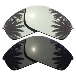 Polarized Black&Silver Mirrored Replacement Lenses for-Oakley Flak Jacket - Picture 1 of 4