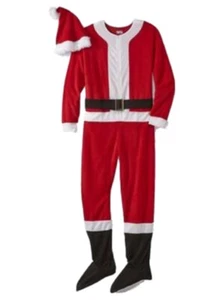 Joe Boxer Mens Red Fleece Santa Claus Blanket Sleeper & Hat Set Footie Pajama M - Picture 1 of 1