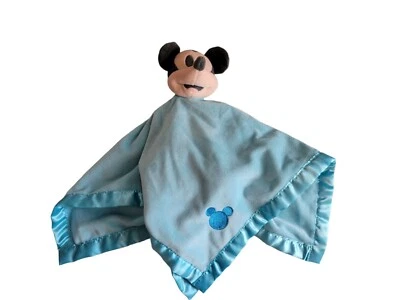 Disney Baby Mickey Mouse Lovey Security Blanket Plush Blue Embroidered Logo - Image 1 of 4