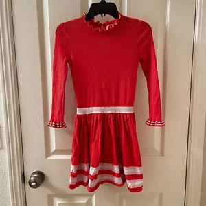 Mini Boden Long Sleeve Sweater Dress Striped Ruffle Neck Cuffs Girls Size 7-8 - Picture 1 of 18
