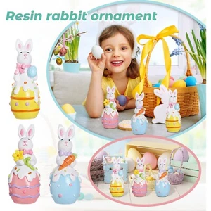 House Party Easter Bunny Decoration Gift Resin Easter Bunny Egg Desktop Ornament - Picture 1 of 7