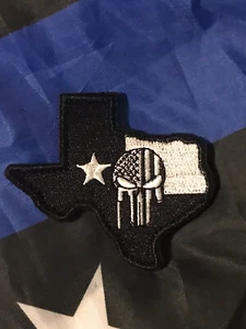 TEXAS SHAPE FLAG w/ Skull Tactical Police SWAT Embroider Hook/Lp Patch - Imagen 1 de 6