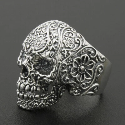 925 Sterling Silver Details Skull Rings Gothic Punk Jewelry 8V001D US Size 7~15 - Image 1 of 4