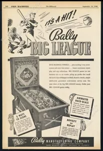 1946 Bally Big League Flipperautomat Foto Vintage Trade Print Ad - Bild 1 von 7