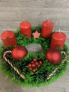 Adventskranz Künstlich Rot Weihnachtsdeko Kerzen Weihnachtsdekoration - Bild 1 von 6