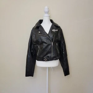 Unique Vintage Black Corpse Bride Vegan Leather Jacket, Size XL (14), $75 NWT - Picture 1 of 9