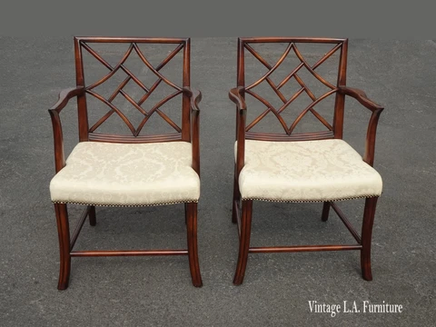 Pair of Modern Chinese Chippendale by Banks Coldstone for Sarreid LTD Arm Chairs Cover
