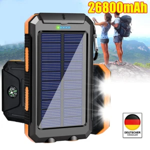 Solar Powerbank Outdoor 26800mAh Ładowarka Bateria LED 2 USB Kompas Camping DE - Zdjęcie 1 z 18