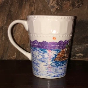 Coffee Cup Mainstays Mary Alford Artist Signed Beach Island Tiki Bar Hut Mug - Picture 1 of 6