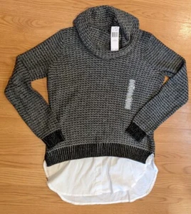 NWT Eight Eight Eight Layered Faux Shirt Cowl-Neck Sweater Black/White 16F7983 M - Picture 1 of 5
