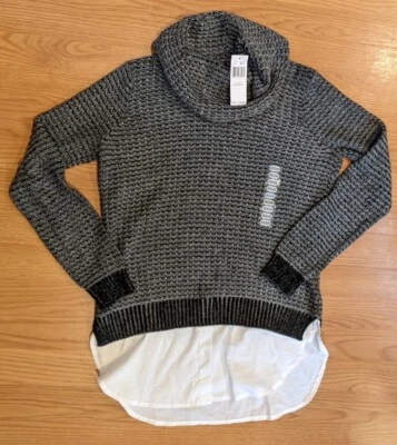 NWT Eight Eight Eight Layered Faux Shirt Cowl-Neck Sweater Black/White 16F7983 M - Image 1 of 4