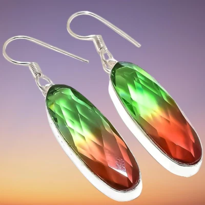 Pendiente de plata de ley 925 con piedras preciosas de turmalina multicolor 2,0" h015 Foto 1 de 4