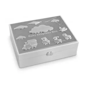 Baby Keepsake Box First Tooth Hair Curl Photo Memory Storage Silver Newborn Gift - Picture 1 of 3