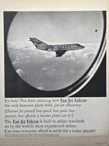 Ventilador Pan Am Jet Falcon viaje de negocios silencioso avión espacioso anuncio impreso de colección 1965 - Imagen 1 de 4