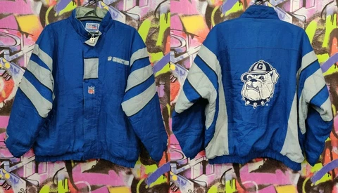 Georgetown Hoyas 90s NFL Football Winter Warm Jacket Longsleeve Old Mens Size L Cover