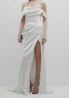 $1195 Gigii's Women's White Rosario Ruched Off-Shoulder Satin Gown Dress Size L