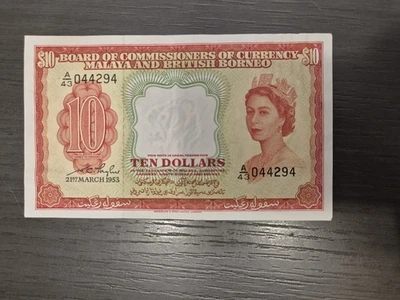 Malasia & British Borneo 1953 10 dólares XF Foto 1 de 4