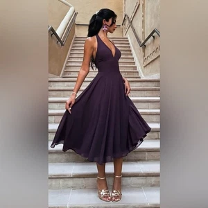 NUEVO HOUSE OF CB Solada Georgette Halter Uva Púrpura Vestido Talla S - Imagen 1 de 9