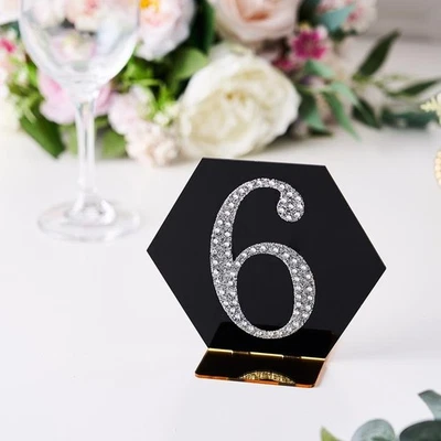 4" de altura PRATA número 6 strass autoadesivo adesivos preciosos suprimentos para casamento - Imagem 1 de 4