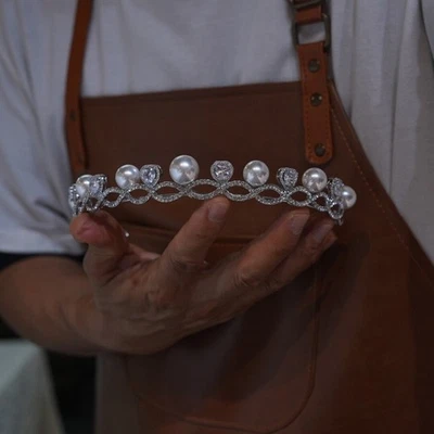 Princesa Perla Circón Boda Tiaras Coronas Perlas Novia Accesorio para Cabello Foto 1 de 4