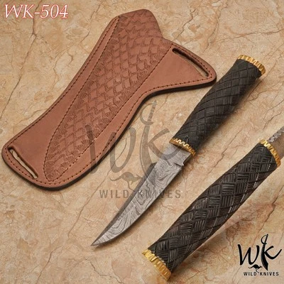 Cuchillo desollador de ciervos hecho a mano personalizado de acero Damasco para caza, supervivencia, Bushcraft Foto 1 de 4